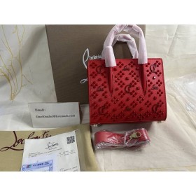Christian Louboutin Paloma-Mini-Top-Griff-Tasche Kalb und Spikes Loubinthesky Rot