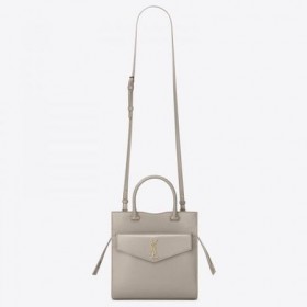 Saint Laurent Uptown Kleine Tote Blanc Glattleder