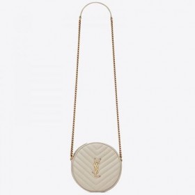 Saint Laurent Vinyle Runde Kamera Tasche Weiß Genarbtem Leder