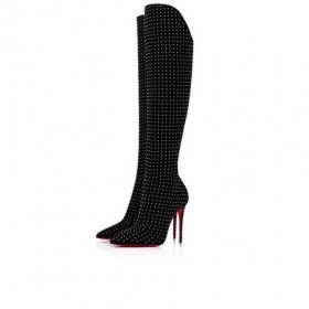 Christian Louboutin Tall Stiefel Alta Botta Plume 100 mm Schwarz/Silber Wildleder Kalb