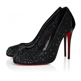 Christian Louboutin Bridiela Una Strass 100 Mm Pumps Strass Mesh And Patent Calf Leather Black