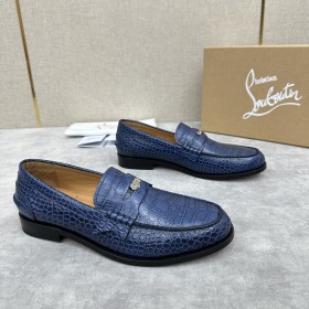 Christian Louboutin Penny Loafers Embossed Calf Leather Blue