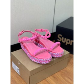 Christian Louboutin Pyraclou 60 mm Espadrilles Patent Calf Leather Pink