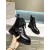 Jimmy Choo Cora Flat Kalb Leder Combat Stiefel Kristall Schnalle Schwarz