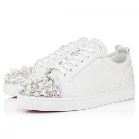 Christian Louboutin Louis Junior Σ Pik Pik Strass Γυναίκες Πάνινα Παπούτσια Λευκό Δέρμα Μοσχαριού