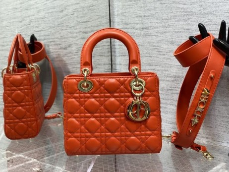 Dior 20CM Lady Dior Τσάντα Πορτοκαλί Cannage Προβιά