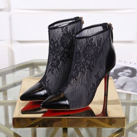 Christian Louboutin Gipsybootie Μποτάκια 90mm Δαντέλα Λαμέ Specchio Μαύρο