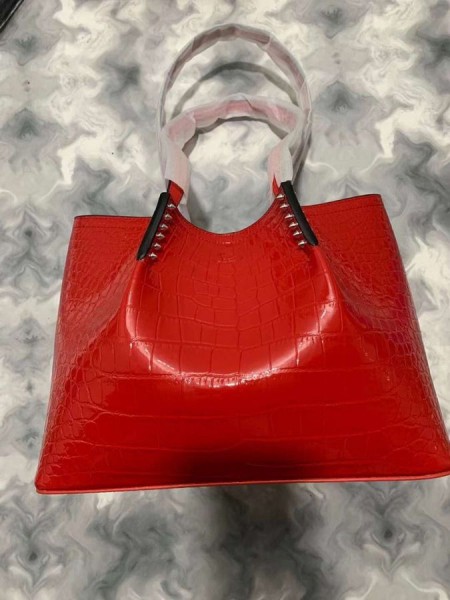 Christian Louboutin Cabarock Tote Τσάντα Αποτυπωμένες Σε Ανάγλυφο Κροκόδειλος Δέρμα Μοσχαριού Αιχμές Κόκκινο