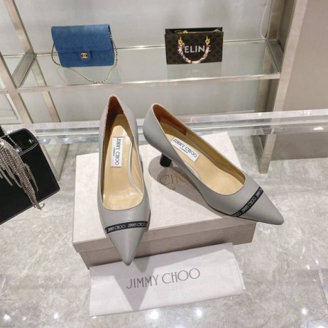 Jimmy Choo Rene 65 Επισήμανε Αντλίες Λογότυπο Υφαντό Κορδέλα Γκρι