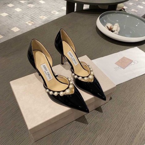 Jimmy Choo Ορελί 85 Γόβες Λουστρίνι Μαργαριτάρι Μαύρο Εξωραϊσμό