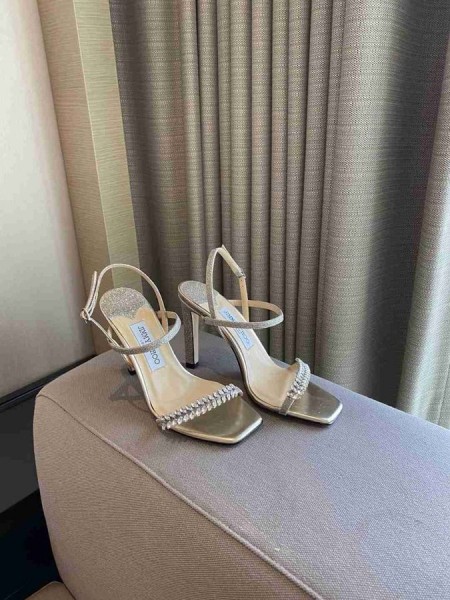 Jimmy Choo Meira 85 Χρυσά Δερμάτινα Σανδάλια Διακοσμητικό Κρύσταλλο