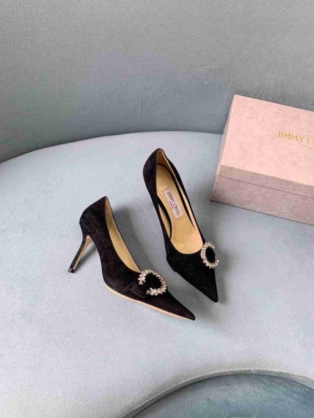 Jimmy Choo Saresa 65 Καφέ Δερμάτινες Γόβες Διακοσμητικό Κρύσταλλο Μαύρο