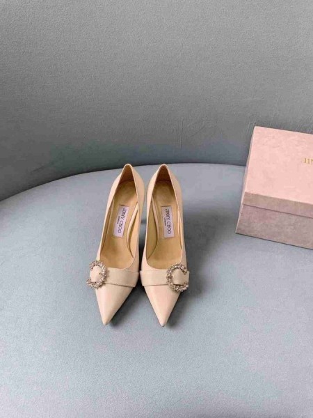 Jimmy Choo Saresa 65 Καφέ Δερμάτινες Γόβες Διακοσμητικό Κρύσταλλο Nude