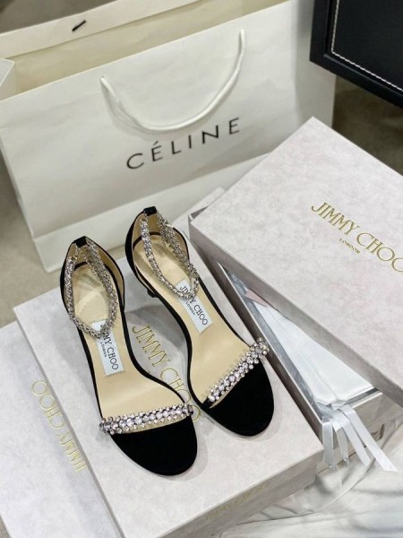 Jimmy Choo Shiloh 100 Κρύσταλλο Στολισμένη Ψηλοτάκουνα Σανδάλια Μαύρα