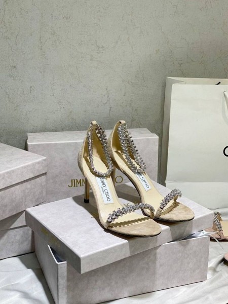 Jimmy Choo Shiloh 100 Κρύσταλλο Στολισμένη Ψηλοτάκουνα Σανδάλια Χακί