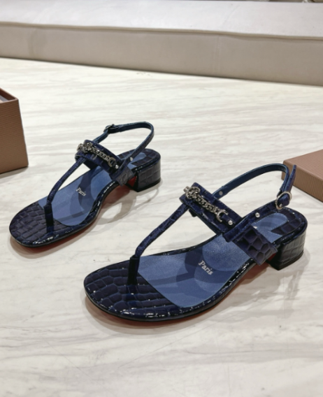 Christian Louboutin Mj Thong 25 Mm Mules Alligator Embossed Calf Leather Blue