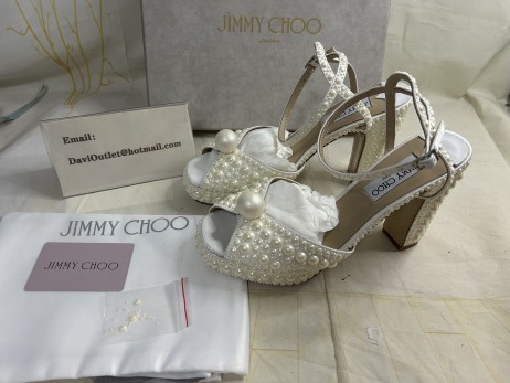 Jimmy Choo Sacaria Platform 120mm White Satin with All-Over Pearl Embellishment
