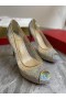 Christian Louboutin Πολύ Strass Peep Toe 120mm Πλέγμα και Δέρμα Ασημένια