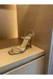 Jimmy Choo Meira 85 Χρυσά Δερμάτινα Σανδάλια Διακοσμητικό Κρύσταλλο