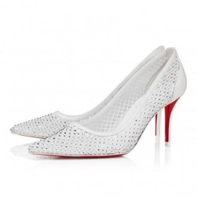 Christian Louboutin Apostropha Πλέγμα Strass 80 Mm Αντλίες Bianco CL Παπούτσια Κατάστημα