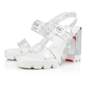 Christian Louboutin 100 mm Bianco/Lin Bianco/Νικελίου PVC Σανδάλι