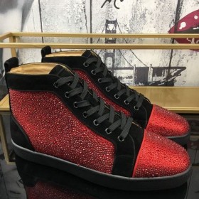 Christian Louboutin Louis Strass Orlato Επίπεδη Παπούτσια Σουέτ Μαύρο Κόκκινο