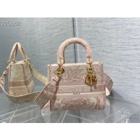 Dior, D-Lite Τσάντα Ροζ Toile de Jouy Κεντητικής