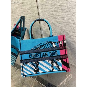 Dior Μέσο Βιβλίο Τσάντα Tote Μπλε D-Jungle Pop Κεντητικής