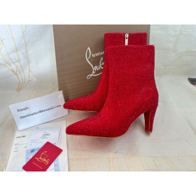 Christian Louboutin Vibella Λεία 85Mm Χαμηλές Μπότες Κόκκινο Στρας