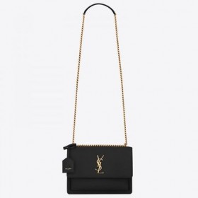 Saint Laurent Ηλιοβασίλεμα Μεσοπρόθεσμα Τσάντα Μαύρο Δέρμα Μοσχαριού Saint Laurent Τσάντες