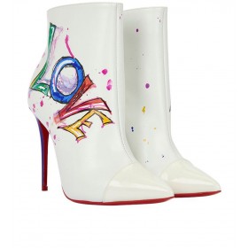 Christian Louboutin "η Αγάπη Είναι Ένα Εκκίνησης" Μποτάκια 100mm Μόσχος και Λευκό λουστρίνι