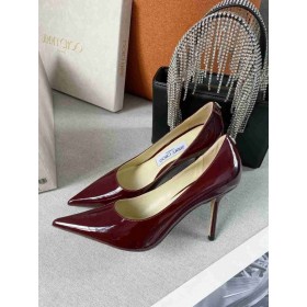 Jimmy Choo Love 85 Μπορντό Δέρμα Μοσχαριού Αντλίες JC Έμβλημα