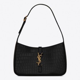 Saint Laurent Le 5 à 7 Hobo Τσάντα Μαύρος Κροκόδειλος-ανάγλυφο Δέρμα