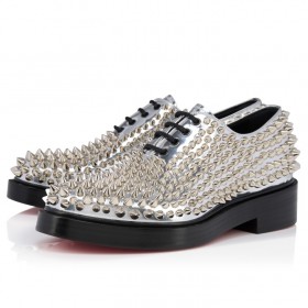 Christian Louboutin Dt Croydon Oxfords Laminated Calf Leather And Spikes Silver