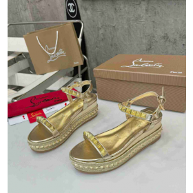 Christian Louboutin Pyraclou 60 mm Espadrilles Iridescent Leather Gold
